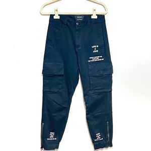 CPS Men Thug Life “Life is a Joke” Black Cargo Joggers Sz 32 W